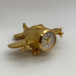 RARE Vintage Japan Movement Linden Airplane Gold Tone Small Desk Clock